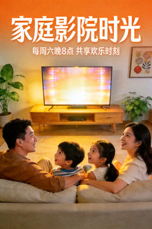 家庭电影海报 - 一家人围坐在客厅看电视