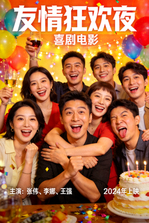 喜剧电影海报 - 一群朋友在派对中欢笑
